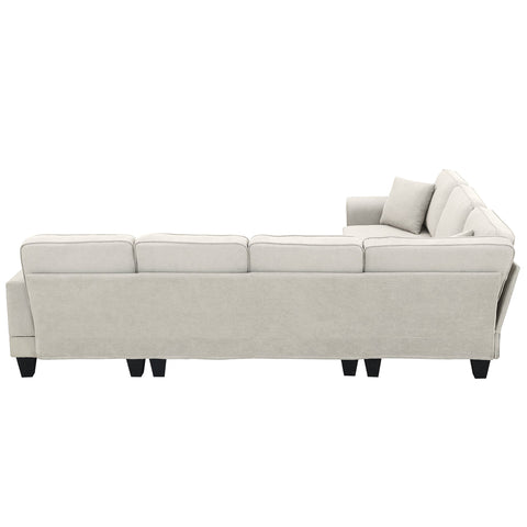 108*85.5" Modern U Shape Sectional Sofa, 7 Seat Fabric Sectional Sofa