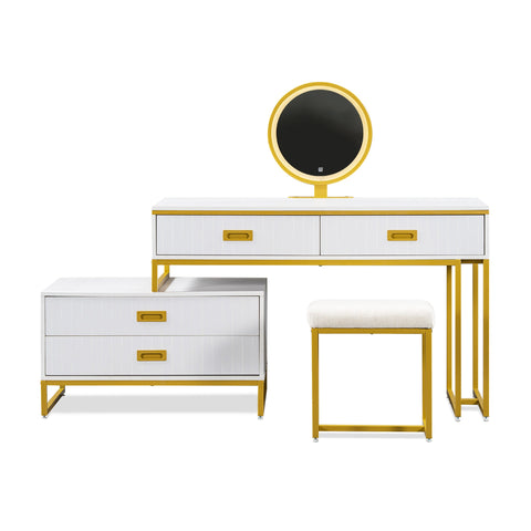 Vanity Table With Movable Side Cabinet and 4-Drawers, Dressing Table With Mirror