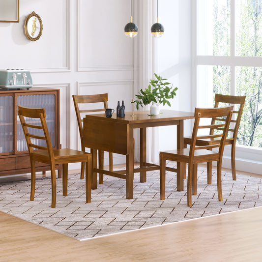 5-Piece Wood Square Drop Leaf Breakfast Nook Extendable Dining Table