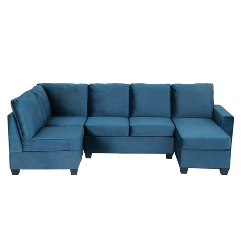 138*57" Modern L shape Sectional Sofa, 6-seat Velvet Fabric Couch with