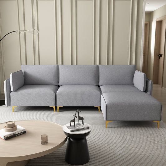 L Shape Sectional Sofa with USB Grey Fabric