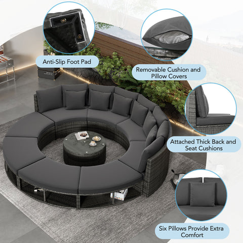 9-Piece Outdoor Patio Furniture Luxury Circular Outdoor Sofa Set