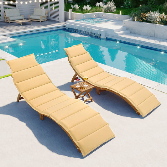 Outdoor Patio Wood Portable Extended Chaise Lounge Set with Foldable