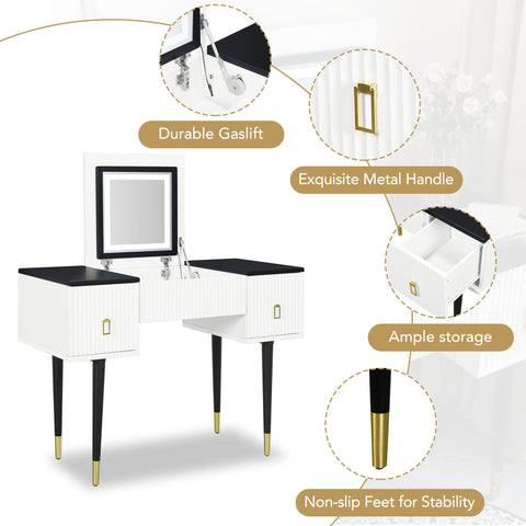 43.3" Modern Vanity Table Set with Flip-top Mirror and LED Light,