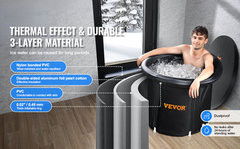 VEVOR Ice Bath Tub Cold Water Therapy Plunge Tub for Athletes Portable Outdoor Ice Barrel Plunge Pool Inflatable Folding Bathtub