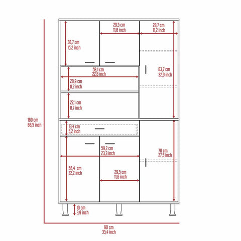 Kitchen Pantry Piacenza, Double Door Cabinet, Black Wengue Finish