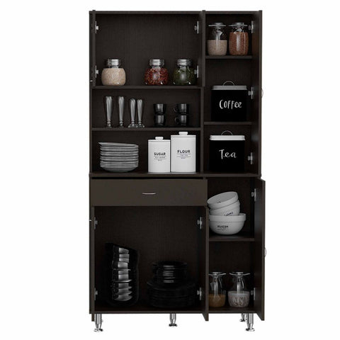 Kitchen Pantry Piacenza, Double Door Cabinet, Black Wengue Finish