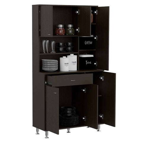 Kitchen Pantry Piacenza, Double Door Cabinet, Black Wengue Finish