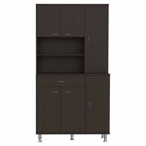 Kitchen Pantry Piacenza, Double Door Cabinet, Black Wengue Finish