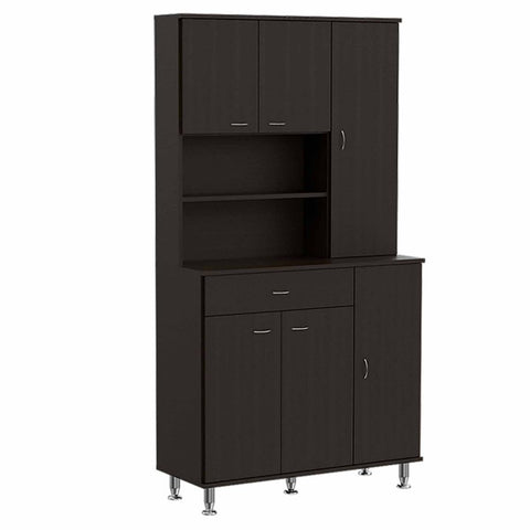 Kitchen Pantry Piacenza, Double Door Cabinet, Black Wengue Finish