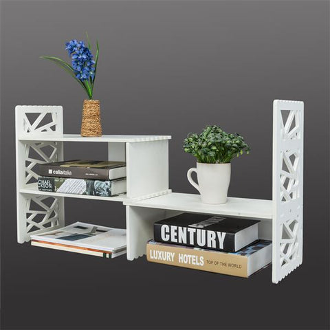 Expandable Openwork Desktop Bookshelf Organizer Shelving Unit White