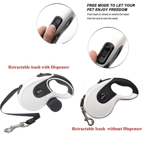 5M Retractable Dog Leashes with poop bag Dispenser Automatic extending