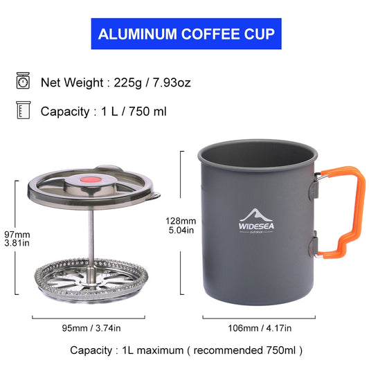 Camping Coffee Pot with French Press Outdoor Cup Mug Cookware for