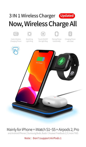 Ninja 15W 3 in 1 Fast Wireless Charging Station for Mobile Phones