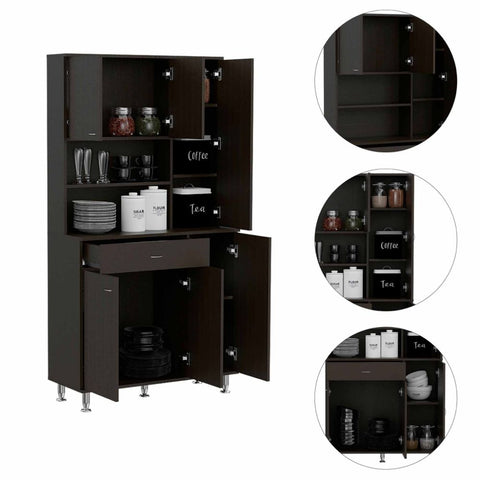 Kitchen Pantry Piacenza, Double Door Cabinet, Black Wengue Finish